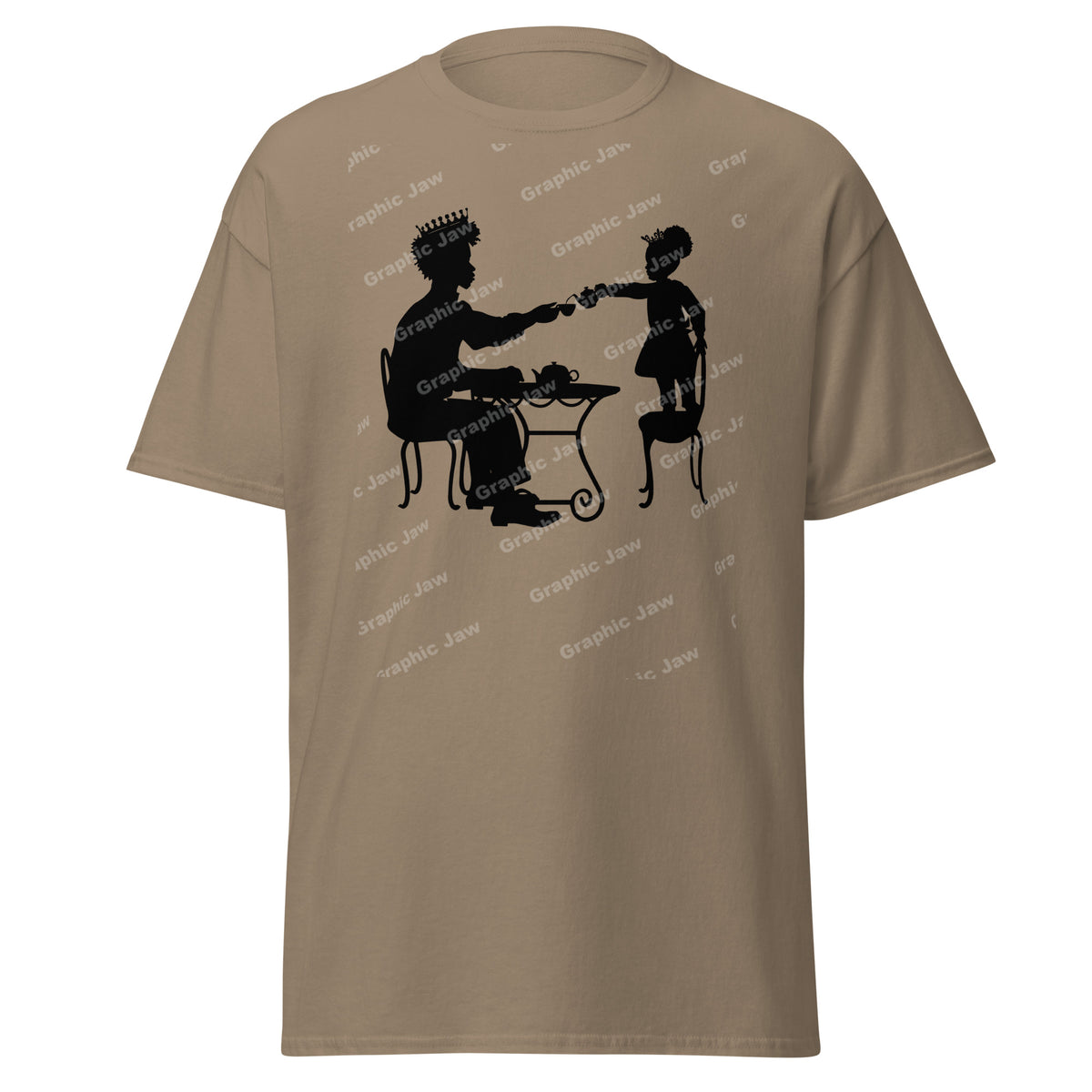 African American King and Young Daughter Having A Tea Party Brown T-shirt