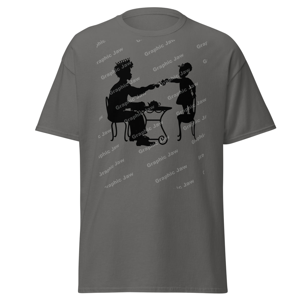 African American King and Young Daughter Having A Tea Party Dark Grey T-shirt