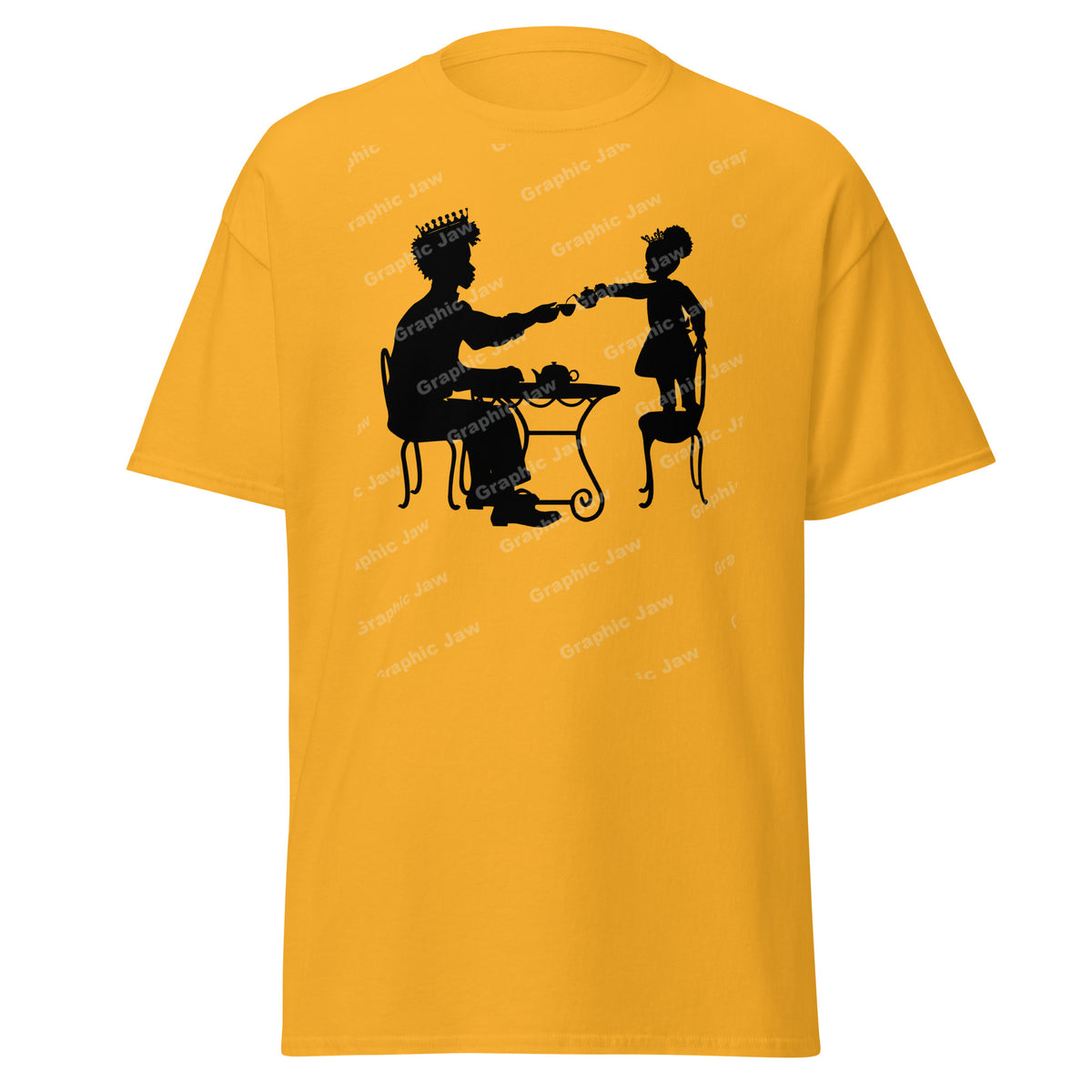 African American King and Young Daughter Having A Tea Party Gold T-shirt