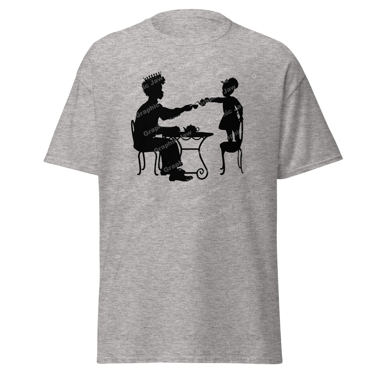 African American King and Young Daughter Having A Tea Party Grey T-shirt