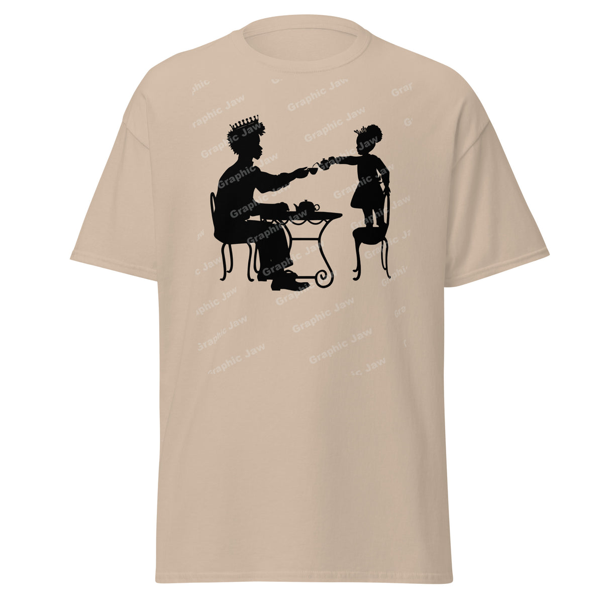 African American King and Young Daughter Having A Tea Party Brown T-shirt