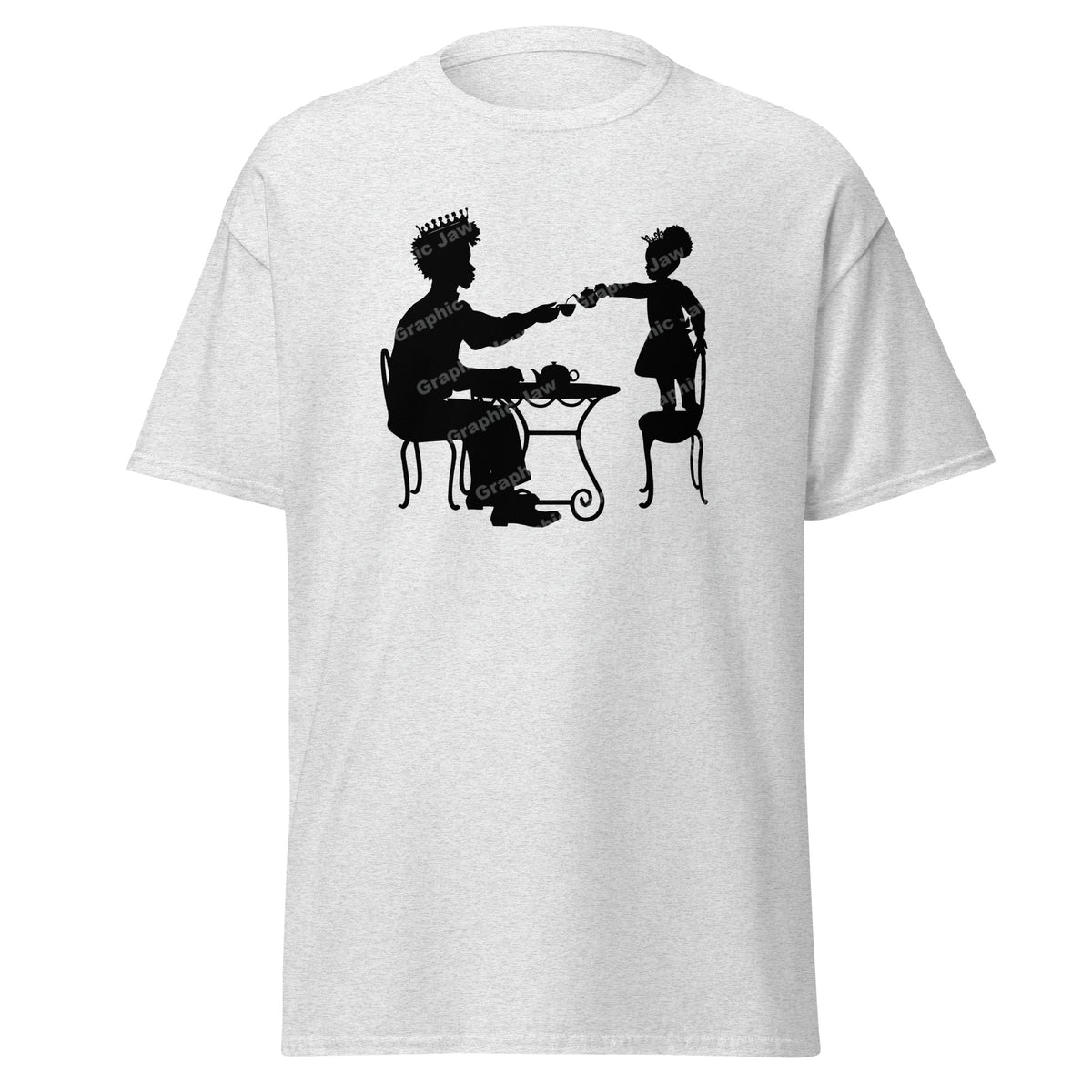 African American King and Young Daughter Having A Tea Party Light Grey T-shirt