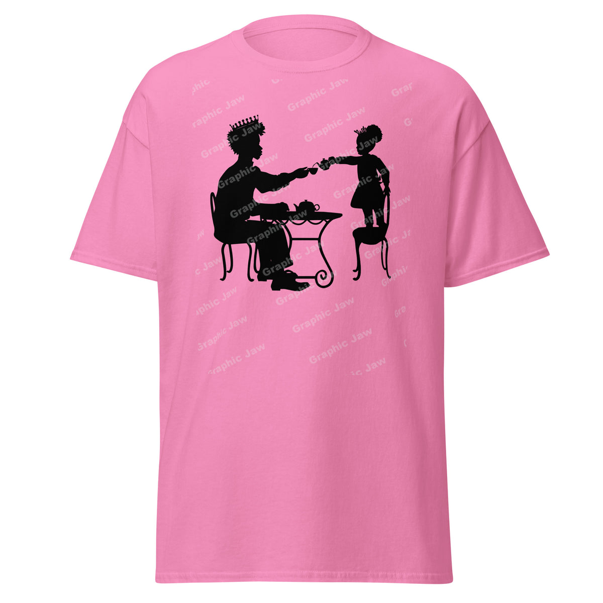 African American King and Young Daughter Having A Tea Party Pink T-shirt