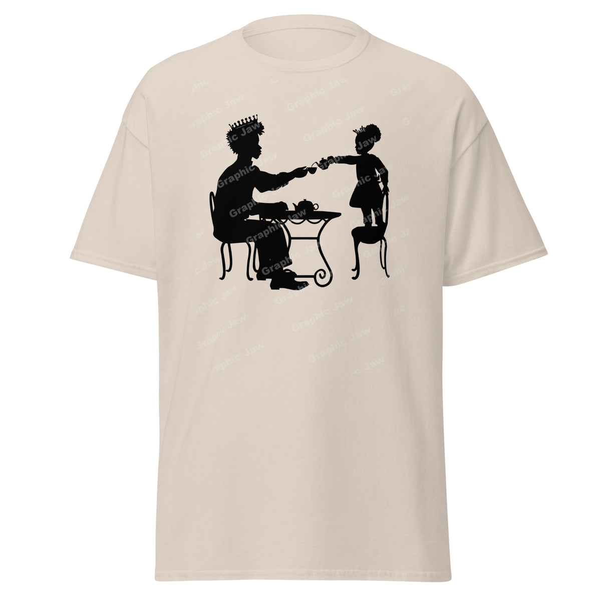 African American King and Young Daughter Having A Tea Party Tan T-shirt