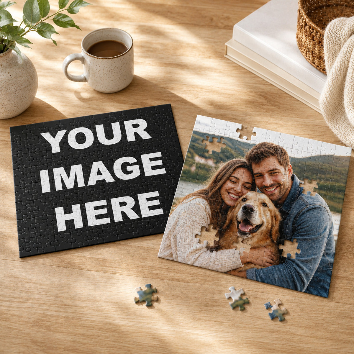 Personalized custom photo jigsaw puzzle with matching gift box available in 120, 252, and 500-piece sizes