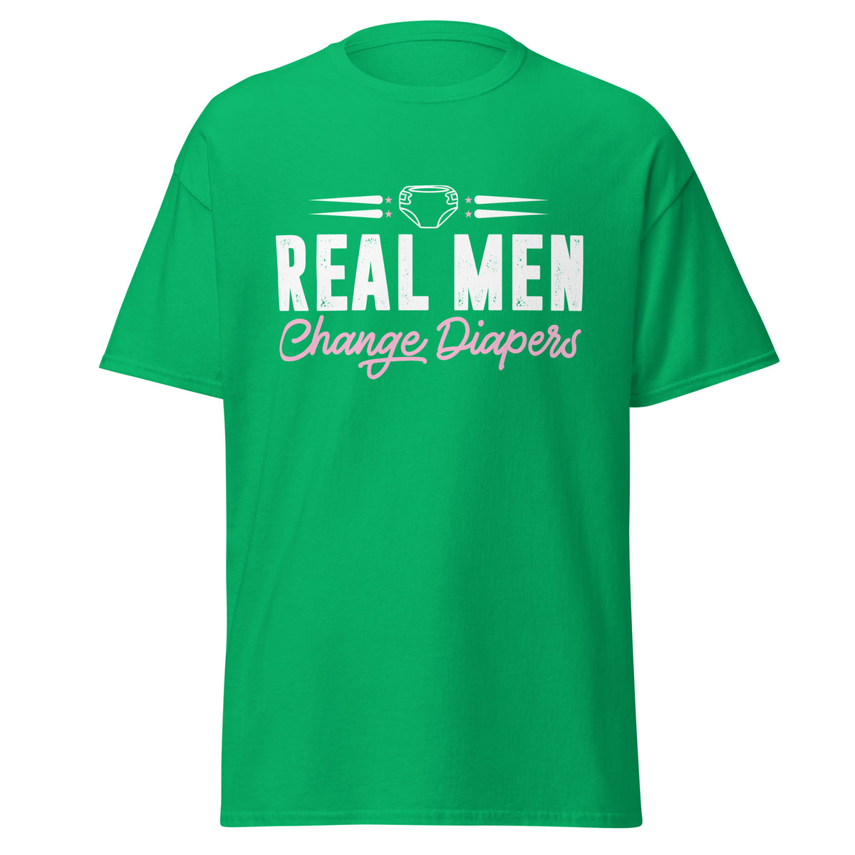 Celebrate fatherhood with our exclusive Father's Day green t-shirt! Crafted from 100% premium cotton, showcasing a bold statement: "Real Men Change Diapers." A declaration of modern fatherhood proudly proclaiming that changing diapers is not just a mom's job—it's a real man's duty!