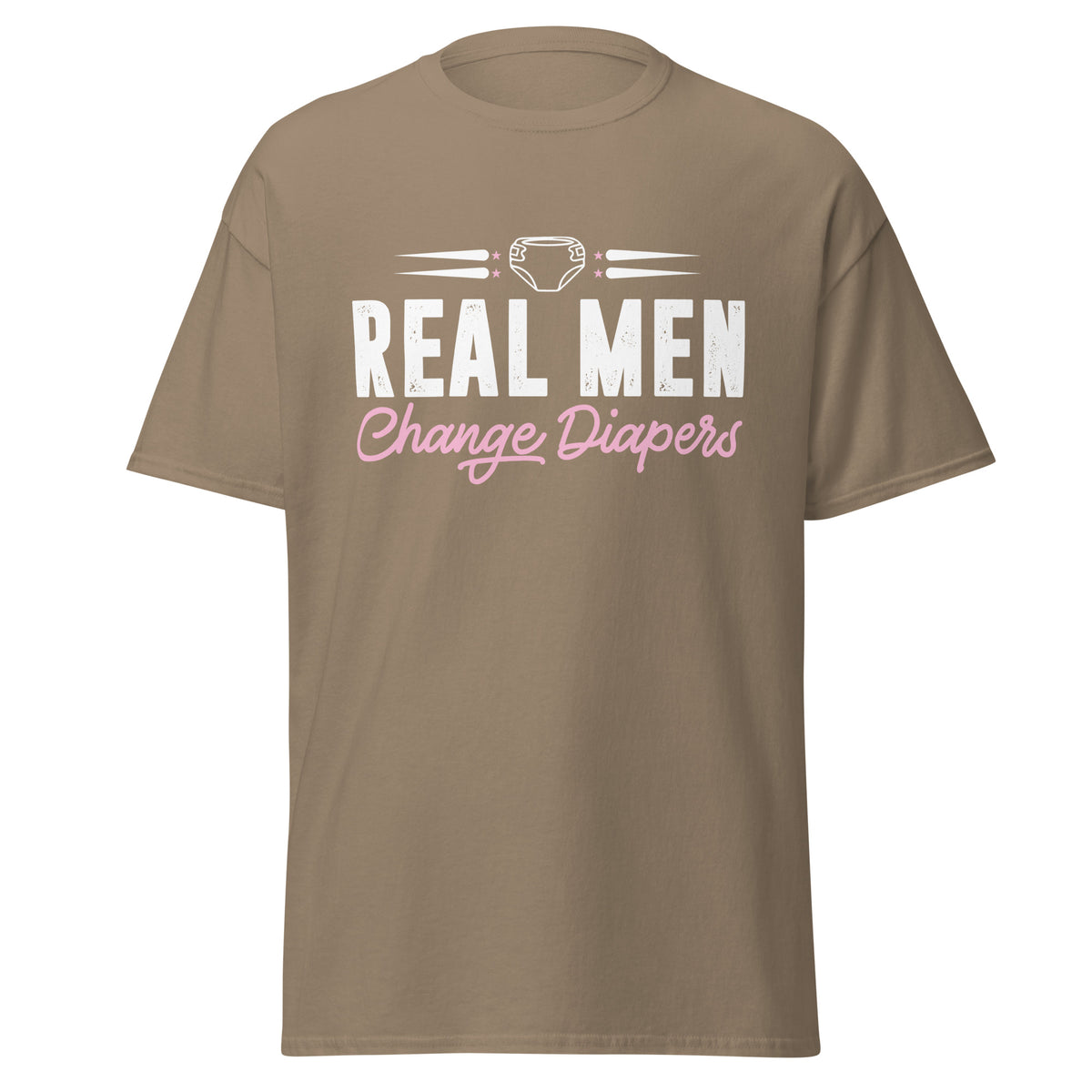 Celebrate fatherhood with our exclusive Father's Day savana t-shirt! Crafted from 100% premium cotton, showcasing a bold statement: "Real Men Change Diapers." A declaration of modern fatherhood proudly proclaiming that changing diapers is not just a mom's job—it's a real man's duty!