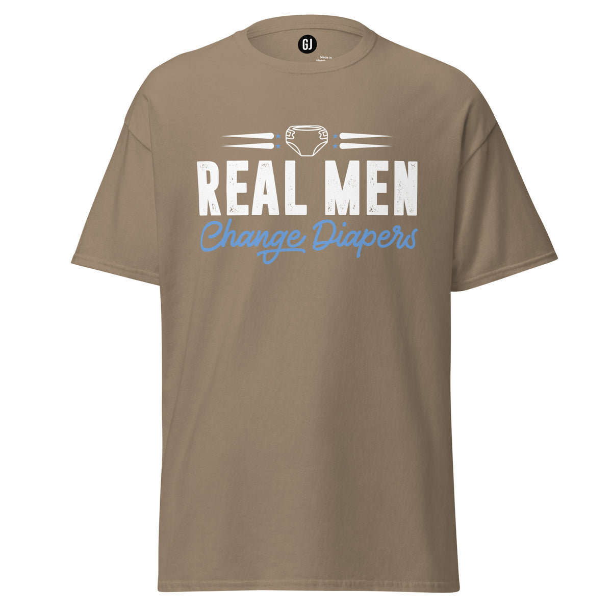 Brown Savana unisex T-shirt with Real Men Change Diapers fatherhood graphic design