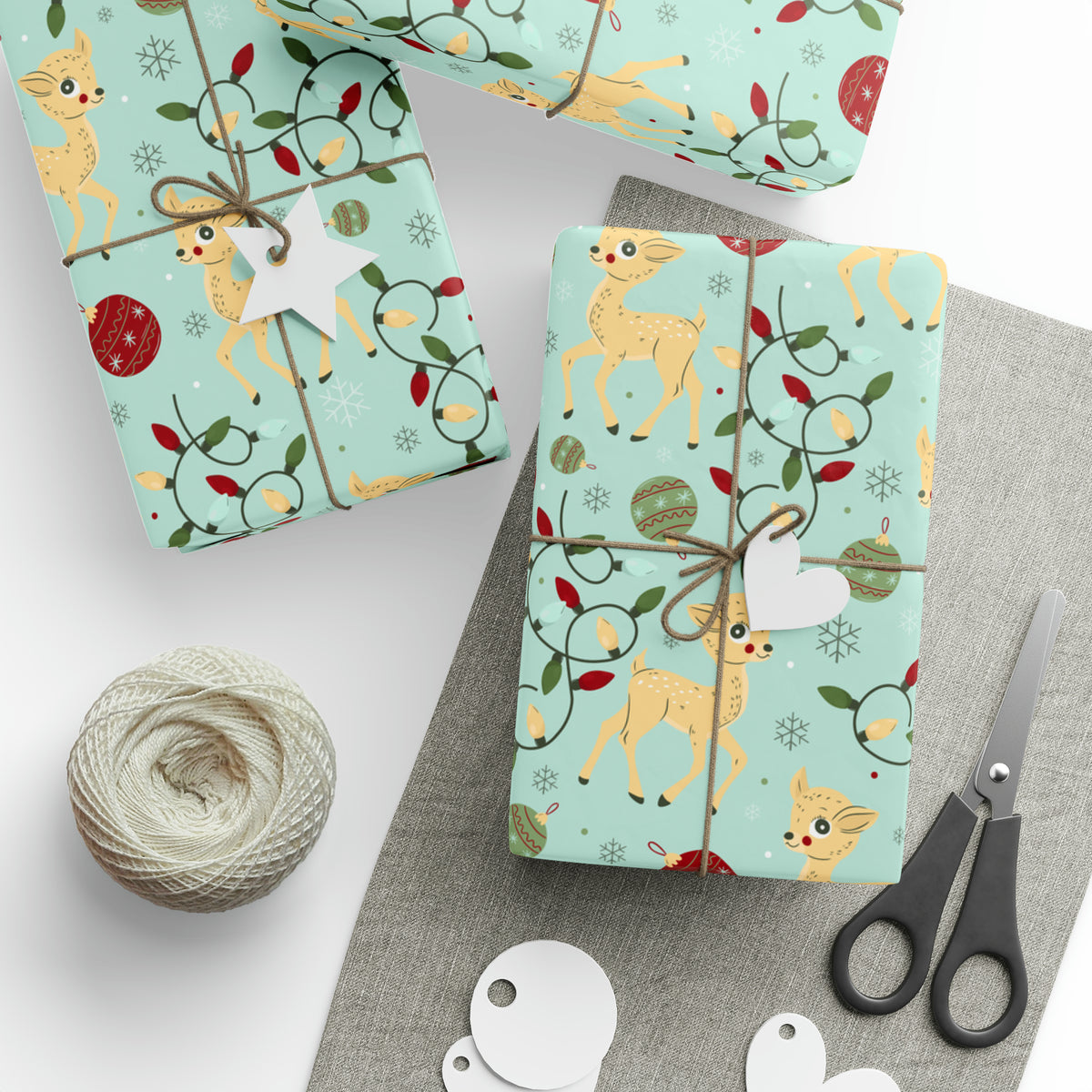 Reindeers, Christmas Lights, and Ornaments Gift Wrapping Paper