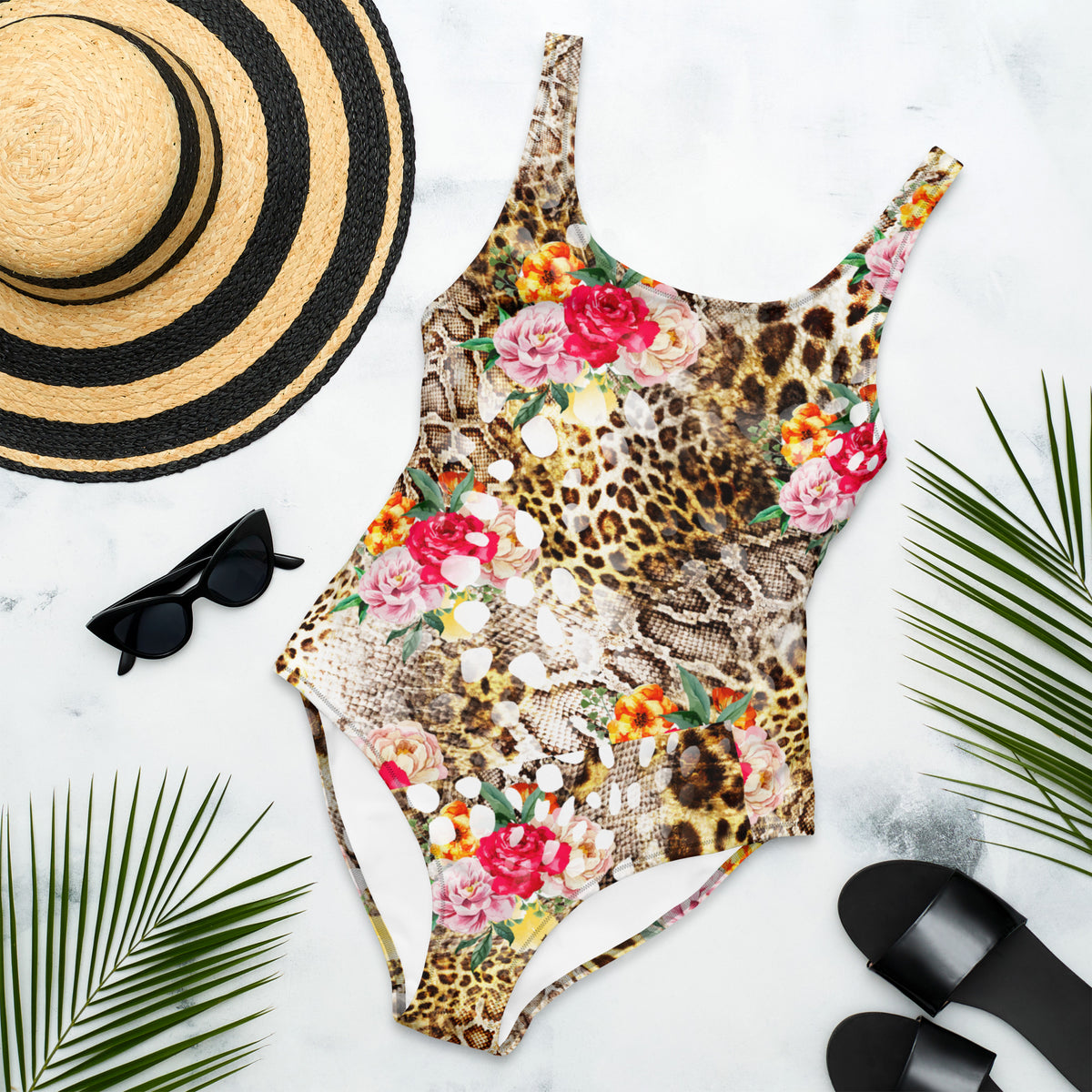 Floral Leopard One-Piece Swimsuit