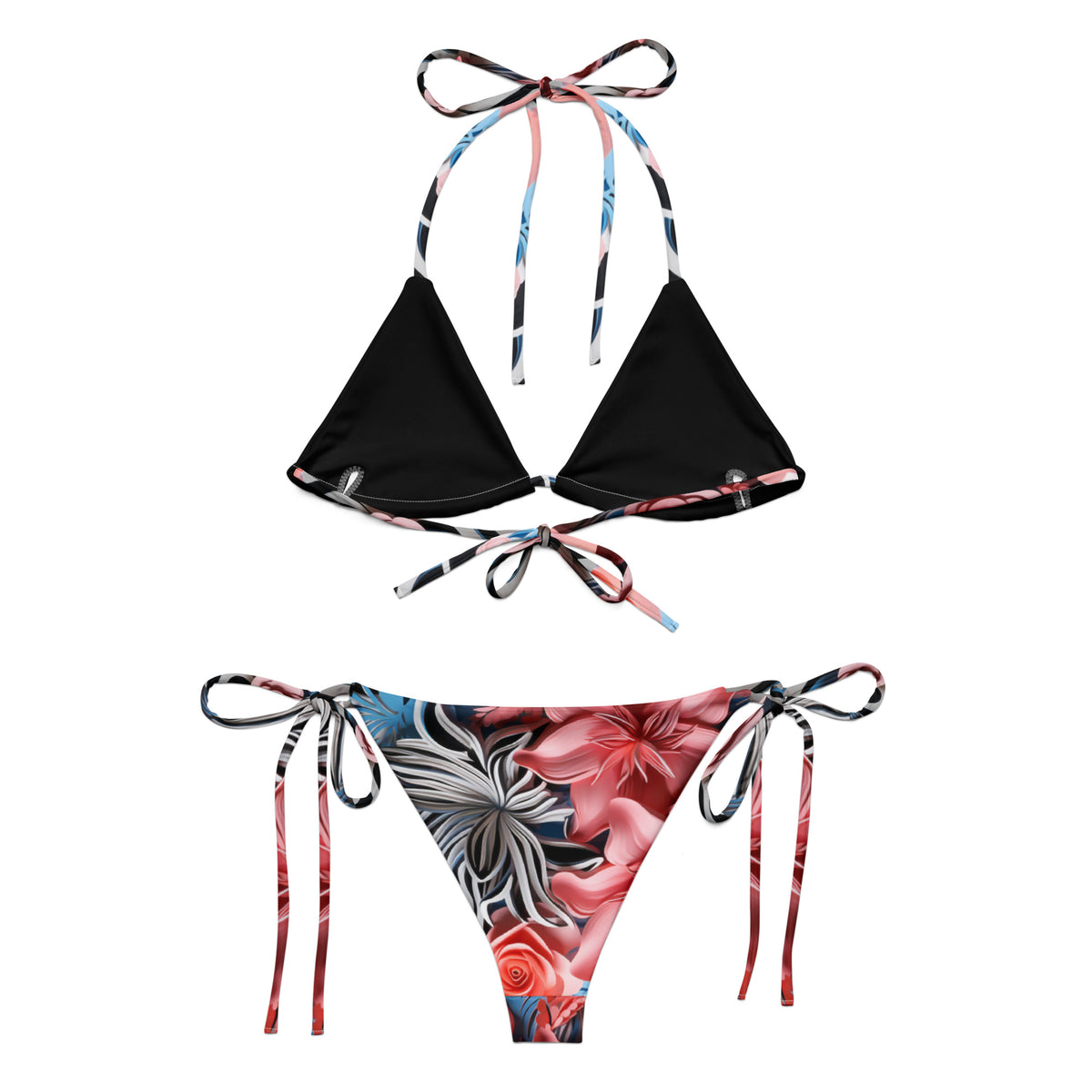 Zebra Animal Print Floral Two Piece String Bikini