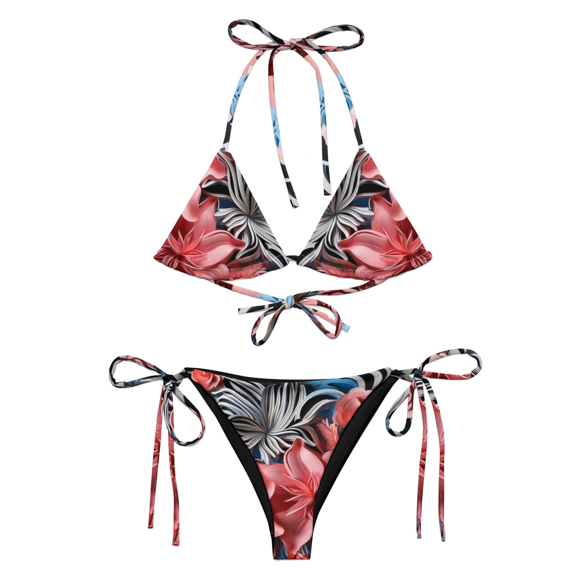 Zebra Animal Print Floral Two Piece String Bikini