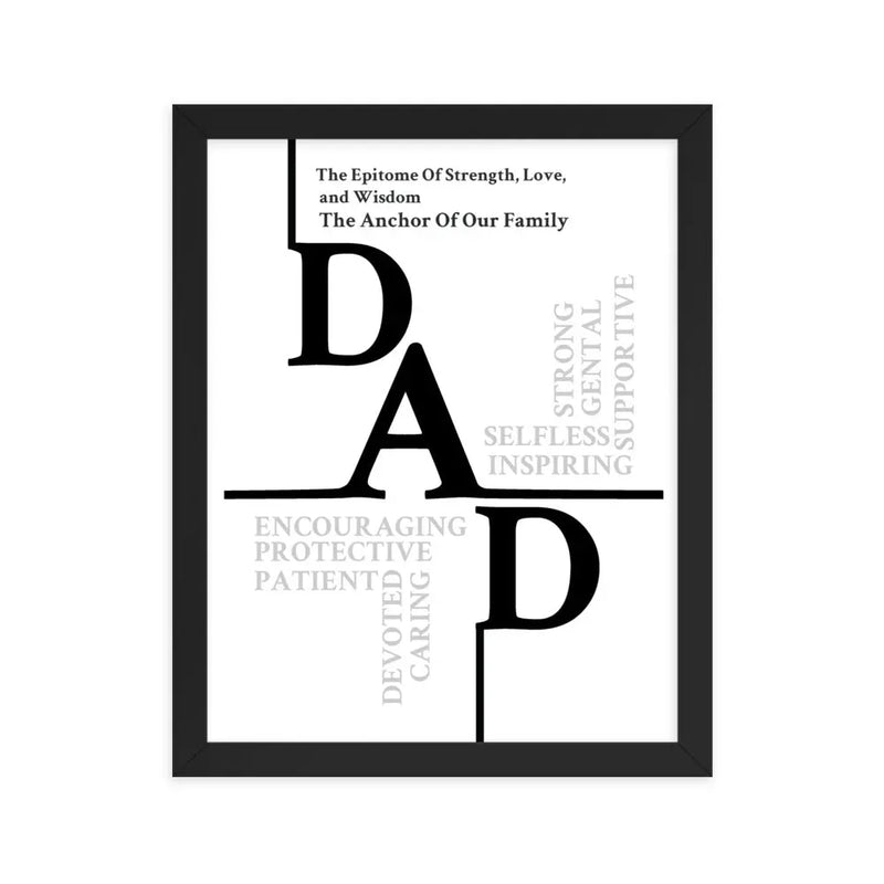 Black framed poster with meaningful dad typography wall art design on white background