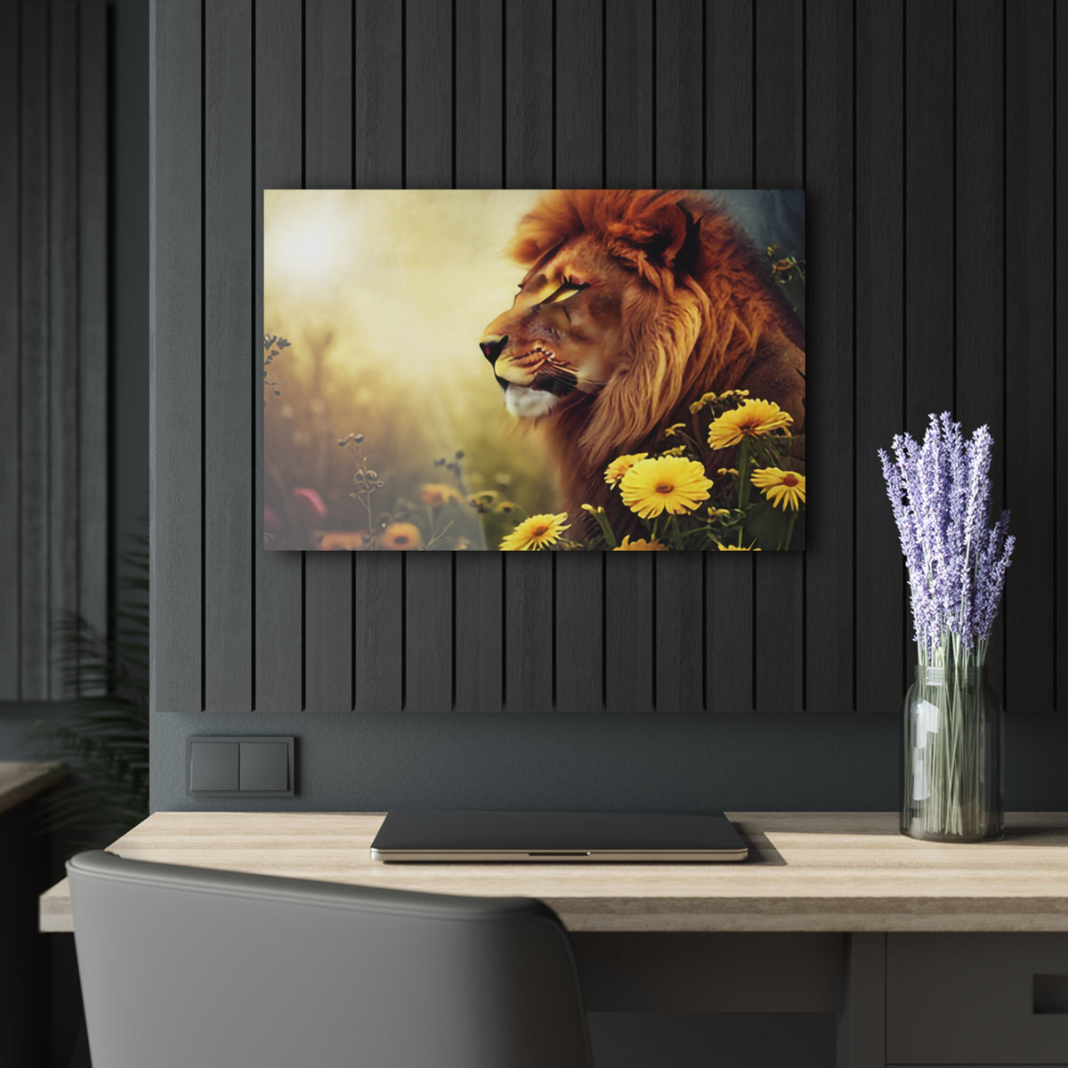 Lion and Floral Acrylic Wall Print