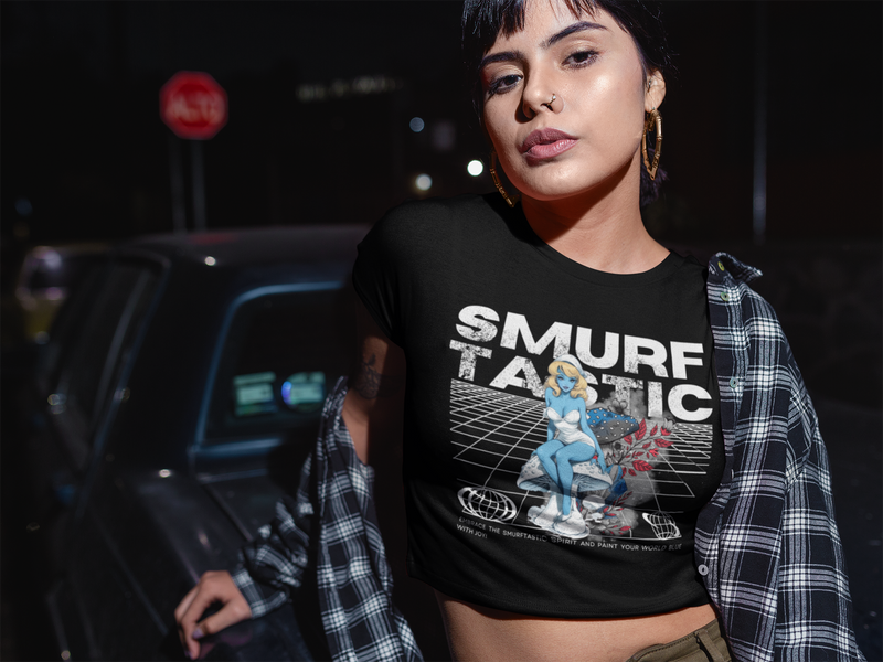 Smurf Tastic Black Crop Tee