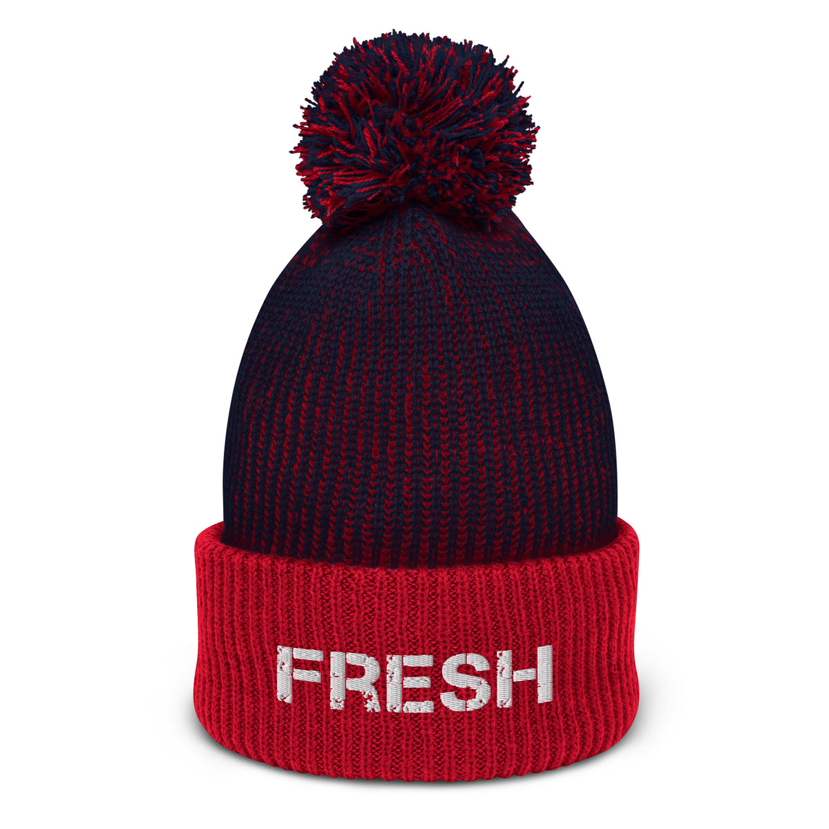 Fresh Navy, Red, and White Pom Pom Beanie