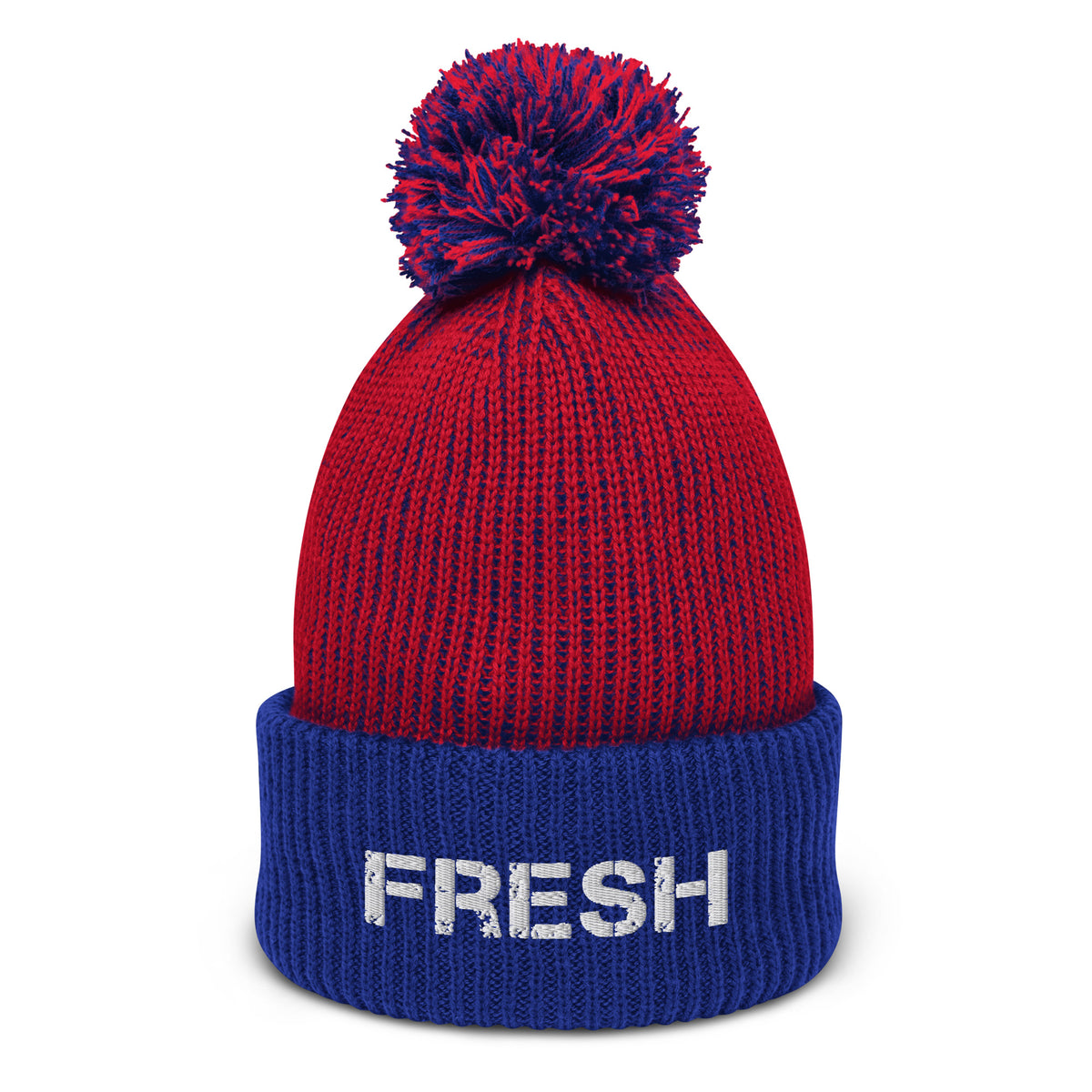 Fresh Red, Blue, and White Pom Pom Beanie 