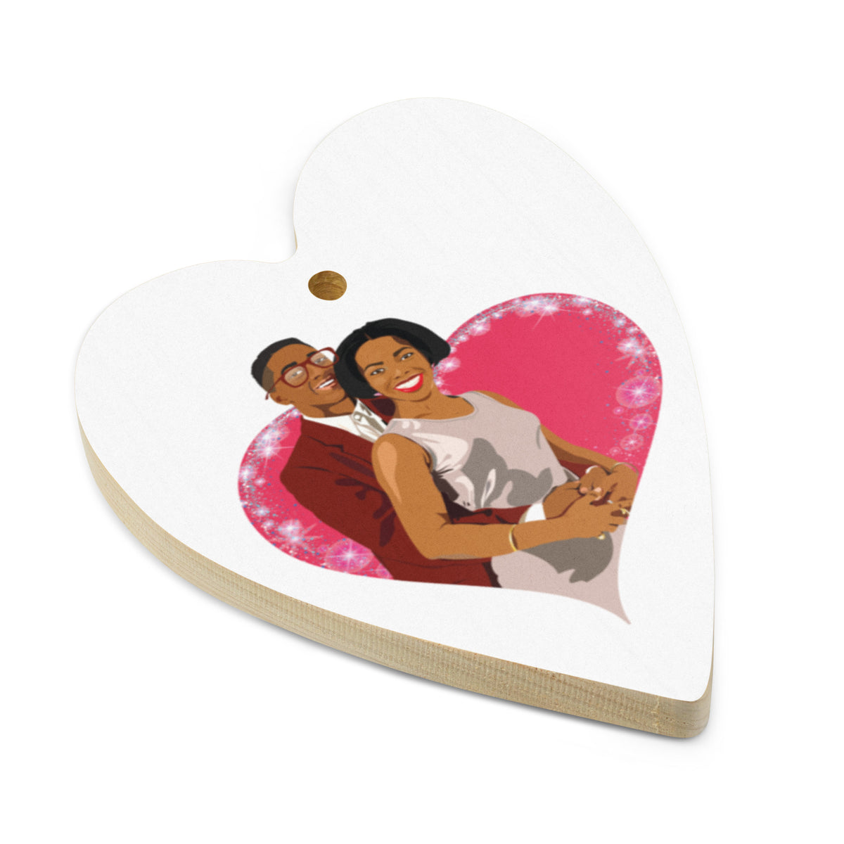 Family Matters Steve Urkel and Laura Winslow Christmas Wood Heart Ornament