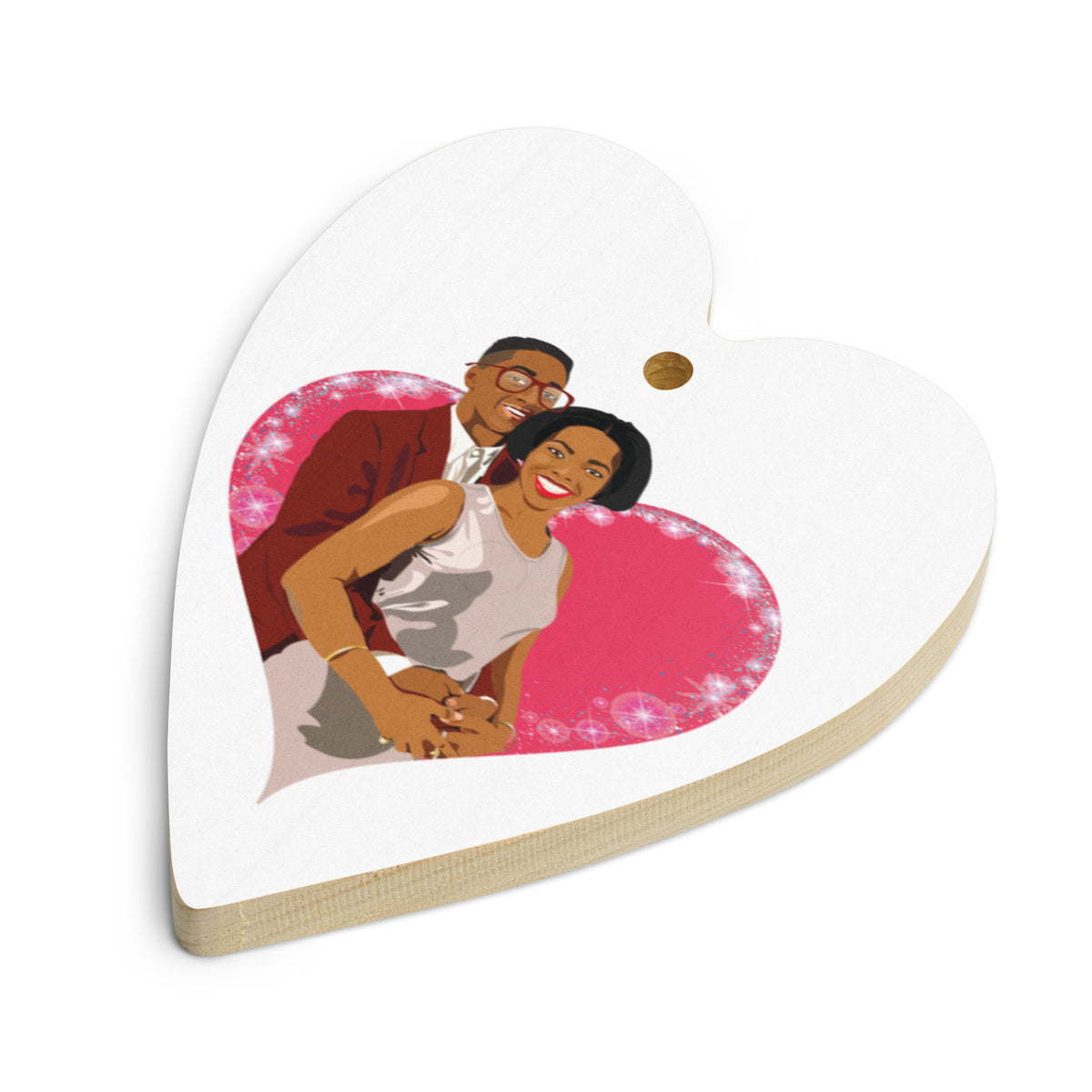 Family Matters Steve Urkel and Laura Winslow Christmas Wood Heart Ornament