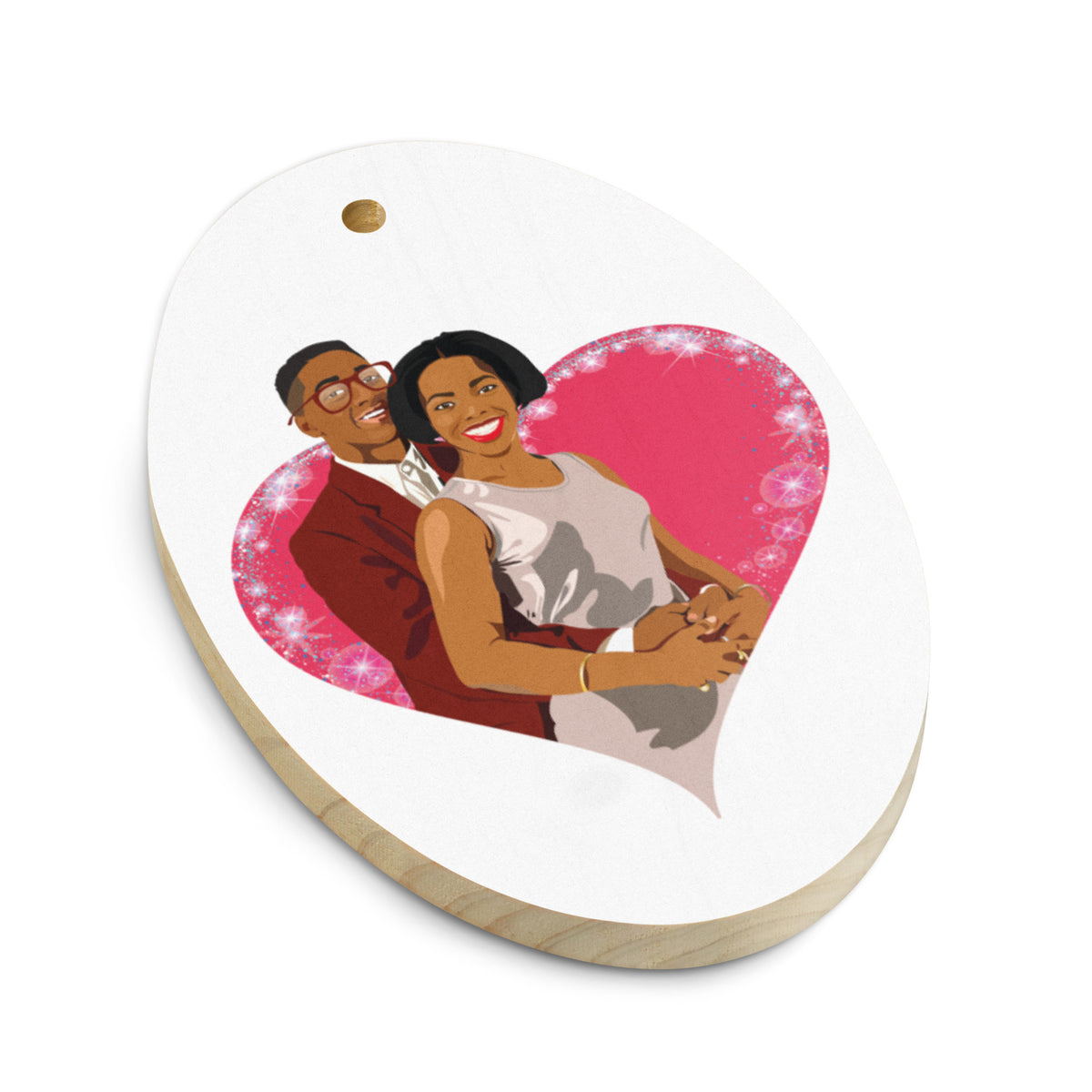 Family Matters Steve Urkel and Laura Winslow Christmas Wood Oval Ornament