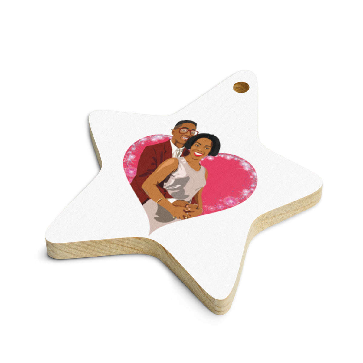 Family Matters Steve Urkel and Laura Winslow Christmas Wood Star Ornament