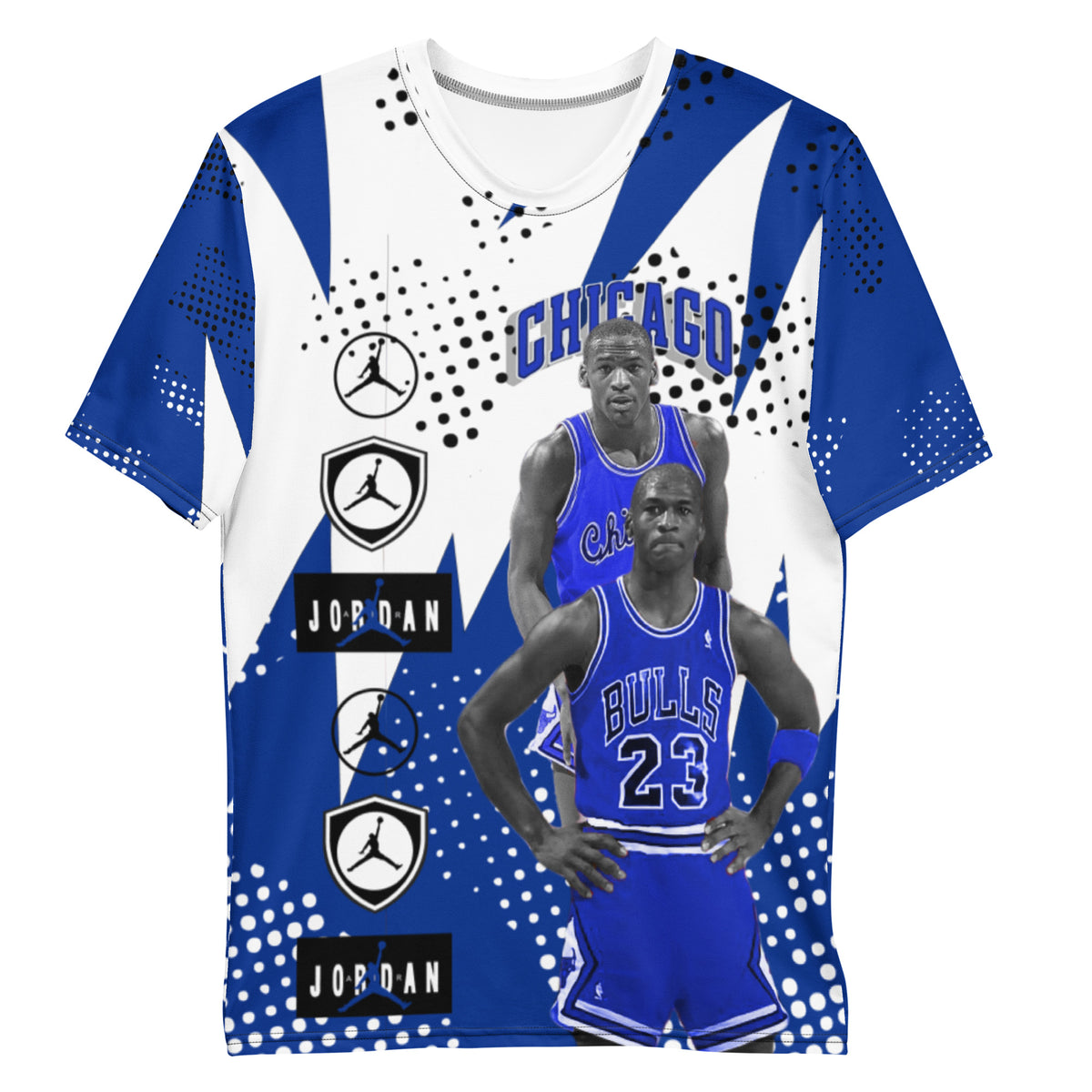  "Note To Younger Self" t-shirt, a bold tribute to the legendary Michael Jordan. This vibrant design features a dynamic juxtaposition of MJ's younger and older selves, capturing his evolution from rising star to enduring icon. The striking artwork showcases a youthful Jordan alongside his seasoned counterpart, embodying a powerful message of growth, resilience, and self-reflection. 